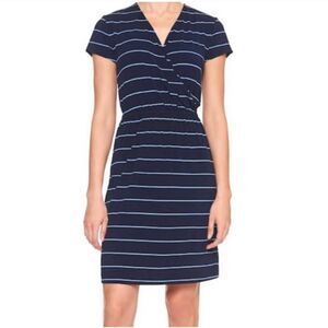 Banana Republic faux wrap blue striped dress size Medium